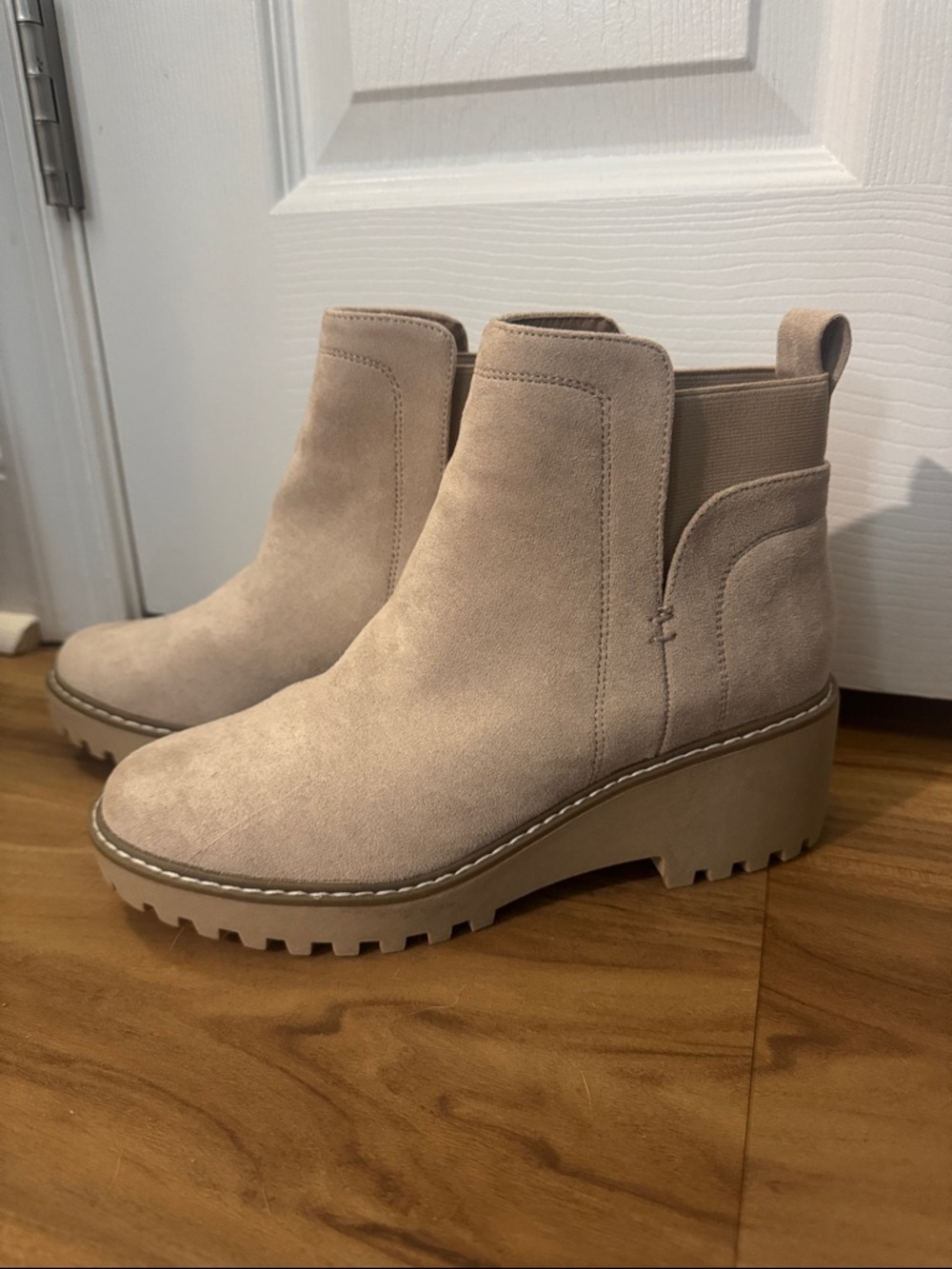 Dolce Vita Beige Suede Platform Chelsea Booties